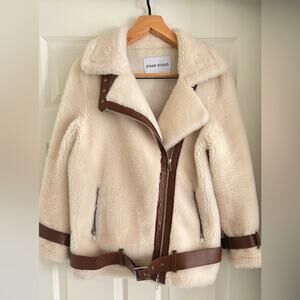 STAND STUDIO Colleen Moto Jacket Coat Off White/Brown Size 34 - $698R